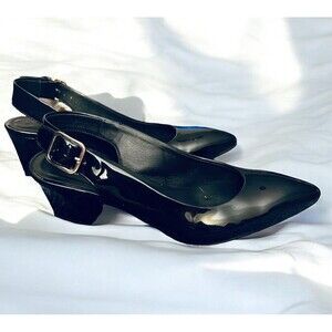 AGL Attilio Giusti Leombruni Black Patent Sling-Bac Pumps Heels US Sz 6 EU Sz 36
